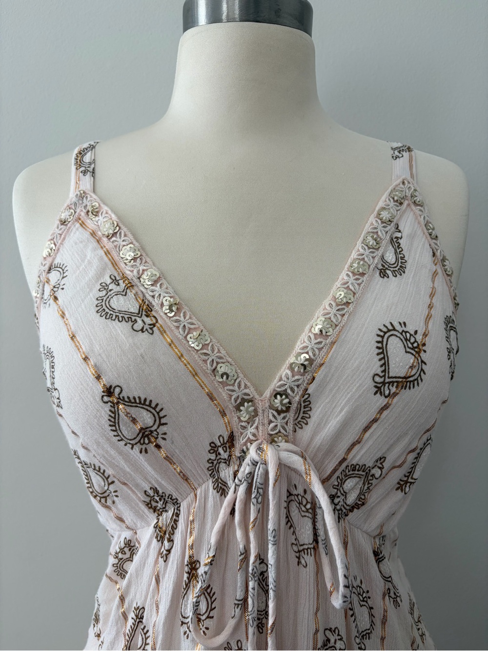 Ananta Blush Pink Embellished Boho Maxi Dress Tassel Tie OS Boho Chic Romantic - Picture 4 of 11